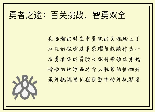 勇者之途：百关挑战，智勇双全