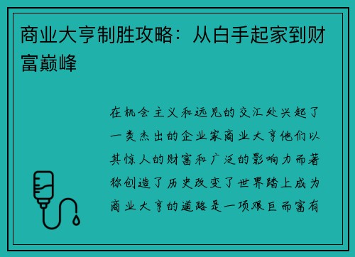 商业大亨制胜攻略：从白手起家到财富巅峰