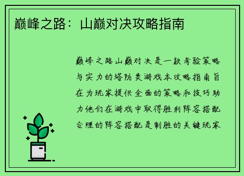 巅峰之路：山巅对决攻略指南