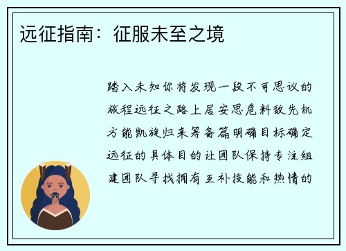 远征指南：征服未至之境